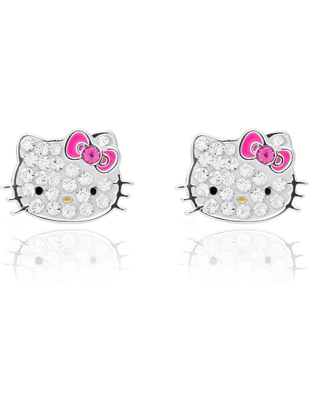 Clear Crystal Stud Earrings for Women - Silver Plated Hello Kitty Design